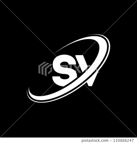 SV S V letter logo design. Initial letter SV linked circle uppercase monogram logo red and blue. SV logo, S V design. sv, s v 110888247