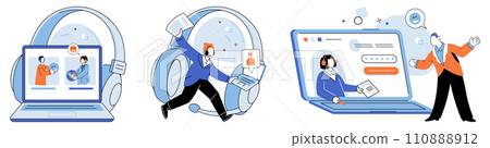 Customer service. Vector illustration. Exceptional customer service is key to long term business success The customer service team excels in providing assistance and advice Building strong Building 110888912