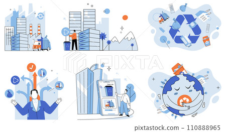 Waste management. Vector illustration. An eco-conscious approach promotes clean living and reduces pollution The environmental impact waste can be minimized through recycling efforts Recycle 110888965