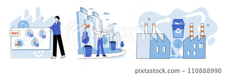 Waste management. Vector illustration. Garbage, if not properly managed, can contribute to pollution and harm environment Ecology and waste management go hand in hand to maintain clean and sustainable Waste management. Vector illustration. Garbage, if not properly managed, can contribute to pollution and harm environment Ecology and waste management go hand in hand to maintain clean and sustainable 110888990