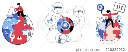 Carbon emissions vector illustration. Emissions carbon dioxide pollute atmosphere, leaving behind footprints environmental damage The battle against global warming involves collective effort Carbon emissions vector illustration. Emissions carbon dioxide pollute atmosphere, leaving behind footprints environmental damage The battle against global warming involves collective effort 110889032