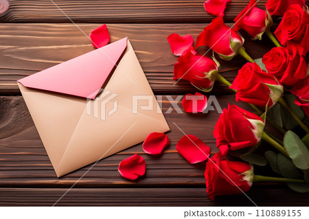 Romantic Valentine Day Roses and Love Letter Romantic Valentine Day Roses and Love Letter 110889155