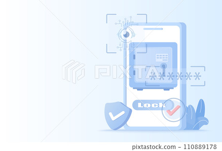 Safety and security technology concept. Finance protect, internet banking, online payment, password protection, saving money, sensitive data from cyber-attack and online threats. Vector illustration. Safety and security technology concept. Finance protect, internet banking, online payment, password protection, saving money, sensitive data from cyber-attack and online threats. Vector illustration. 110889178