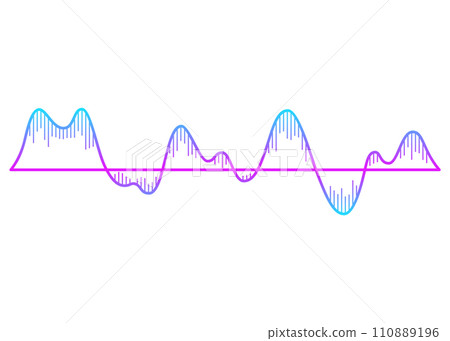 Color sound wave. Audio digital equalizer technology, musical pulse vector Illustration. Voice line waveform or volume level symbol. Curve radio wave 110889196