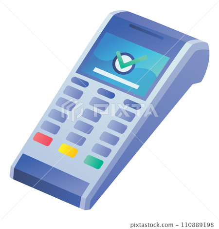 Vector payment machine and credit card. POS terminal confirms the payment by debit credit card, invoce. Vector illustration in flat design. NFC payments concept. Isometric NFC payments concept 110889198