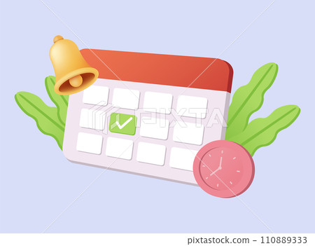 3d calendar icon. Daily schedule planner. Calendar events plan, work planning concept. 3d cartoon simple vector illustration 110889333