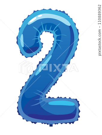 Helium blue balloons number. Realistic design element, numeral character. Party decoration balloon or anniversary sign. Vector glossy decorative digit illustration 110889362