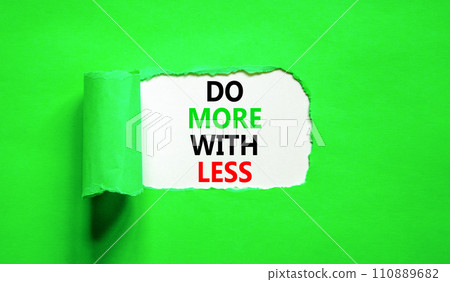 Do more with less symbol. Concept word Do more with less on beautiful white paper. Beautiful green paper background. Business do more with less concept. Copy space. Do more with less symbol. Concept word Do more with less on beautiful white paper. Beautiful green paper background. Business do more with less concept. Copy space. 110889682