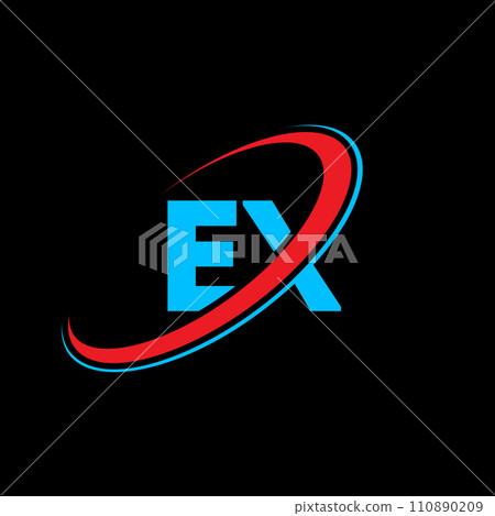 EX E X letter logo design. Initial letter EX linked circle uppercase monogram logo red and blue. EX logo, E X design. ex, e x EX E X letter logo design. Initial letter EX linked circle uppercase monogram logo red and blue. EX logo, E X design. ex, e x 110890209
