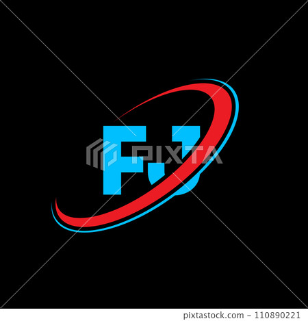 FJ F J letter logo design. Initial letter FJ linked circle uppercase monogram logo red and blue. FJ logo, F J design. fj, f j 110890221