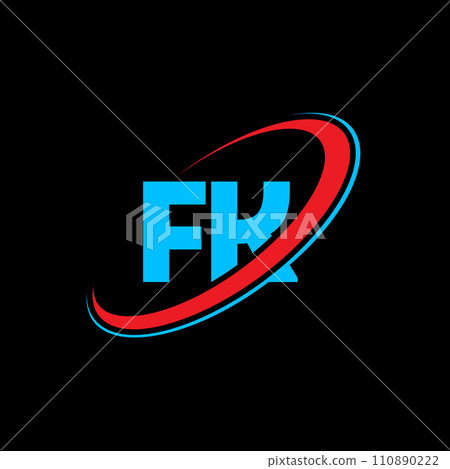 FK F K letter logo design. Initial letter FK linked circle uppercase monogram logo red and blue. FK logo, F K design. fk, f k 110890222