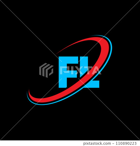 FL F L letter logo design. Initial letter FL linked circle uppercase monogram logo red and blue. FL logo, F L design. fl, f l 110890223