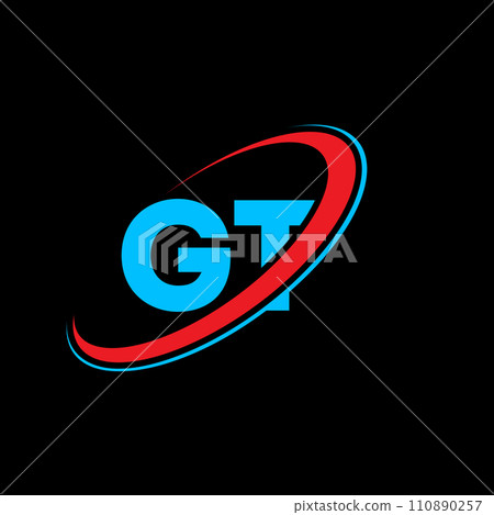 GT G T letter logo design. Initial letter GT linked circle uppercase monogram logo red and blue. GT logo, G T design. gt, g t 110890257