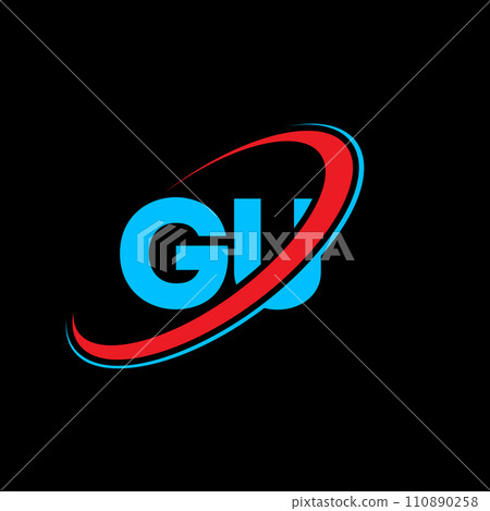GU G U letter logo design. Initial letter GU linked circle uppercase monogram logo red and blue. GU logo, G U design. gu, g u 110890258