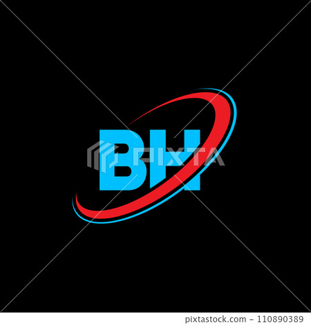 BH B H letter logo design. Initial letter BH linked circle uppercase monogram logo red and blue. BH logo, B H design. bh, b h 110890389
