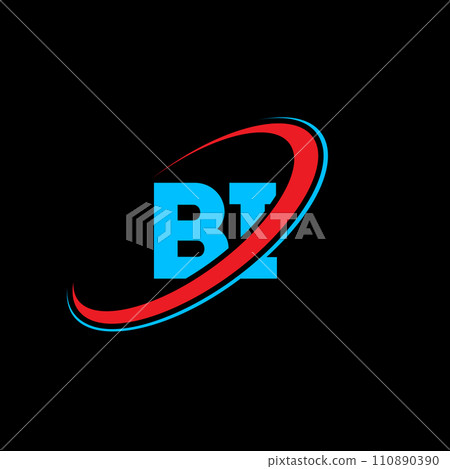BI B I letter logo design. Initial letter BI linked circle uppercase monogram logo red and blue. BI logo, B I design. bi, b i 110890390