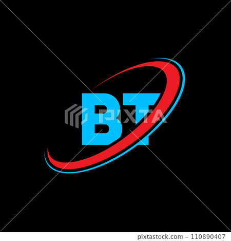 BT B T letter logo design. Initial letter BT linked circle uppercase monogram logo red and blue. BT logo, B T design. bt, b t 110890407