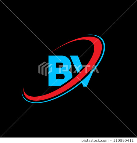 BV B V letter logo design. Initial letter BV linked circle uppercase monogram logo red and blue. BV logo, B V design. bv, b v 110890411
