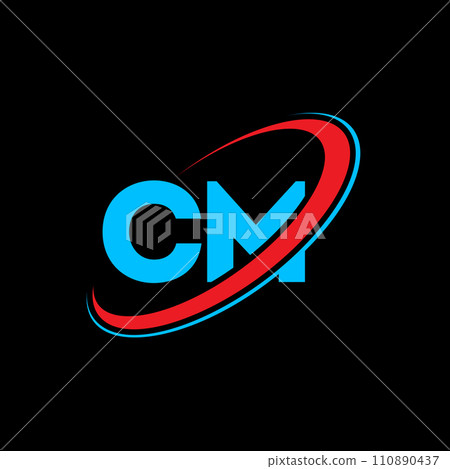 CM C M letter logo design. Initial letter CM linked circle uppercase monogram logo red and blue. CM logo, C M design. cm, c m 110890437
