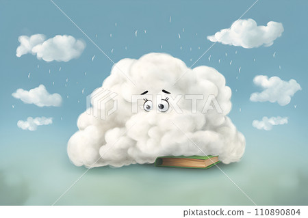 AI-generated content. Cartoon cloud with a book, illustration, child book concept 110890804
