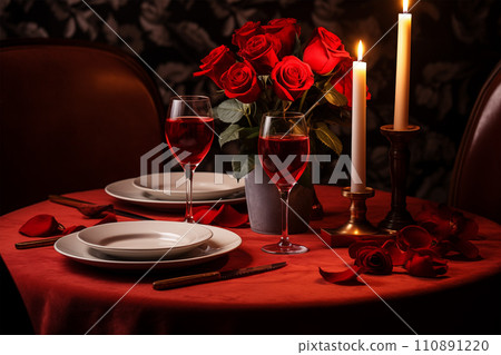 Romantic Valentine Day Dinner Setting 110891220