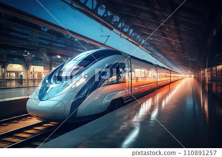Modern high speed train in futuristic train station 110891257