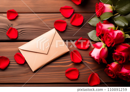 Romantic Valentine Day Roses and Love Letter 110891259
