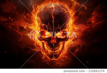 Burning Skull on Dark Background 110891274