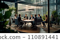 AI-generated content. Corporate business team and manager in a meeting. Brainstorming in office. Group of innovative businesspeople having a discussion while working on a new project.  110891441