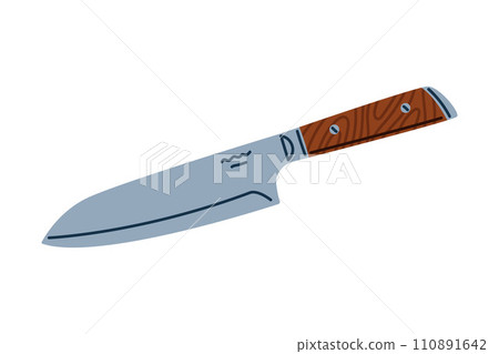 Knife with Sharp Steel Blade and Handle as Cooking Utensil Vector Illustration 110891642