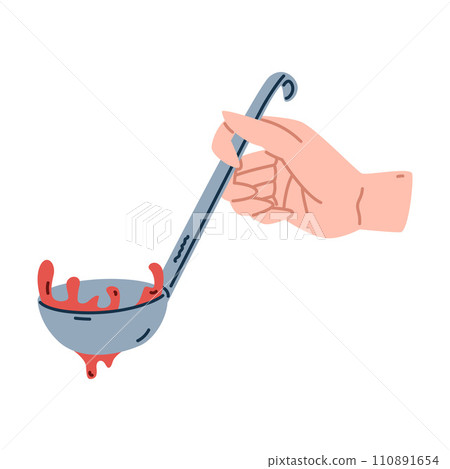 Hand Holding Ladle with Soup as Cooking Utensil Vector Illustration Hand Holding Ladle with Soup as Cooking Utensil Vector Illustration 110891654