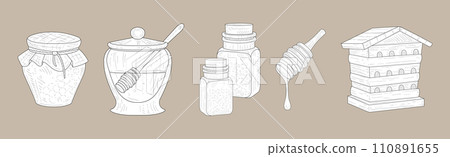 Honey Product and Element Hand Drawn Vector Set 110891655