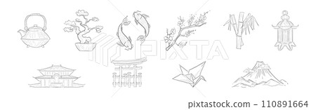 Hand Drawn Japanese Traditional Element and Symbols Vector Set Hand Drawn Japanese Traditional Element and Symbols Vector Set 110891664
