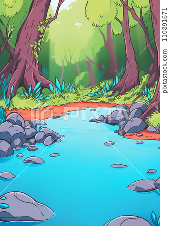 AI-generated content. Landscape with Forest River Illustration AI-generated content. Landscape with Forest River Illustration 110891671