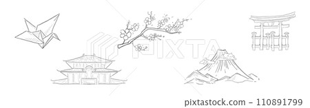 Hand Drawn Japanese Traditional Element and Symbols Vector Set 110891799