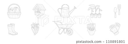 Garden and Horticulture Object and Hand Drawn Element Vector Set 110891801