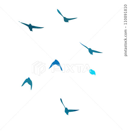A flock of blue watercolor flying birds. hand drawing. Not AI, Free birds abstraction. Vector illustration 110891810