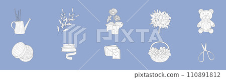 Handmade Craft Element with Tape, Toy and Flower Bouquet Vector Set 110891812