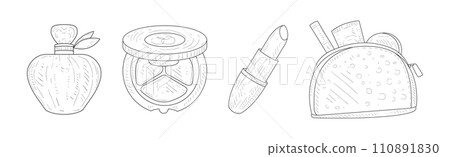 Hand Drawn Female Things and Accessory Sketch Vector Set 110891830
