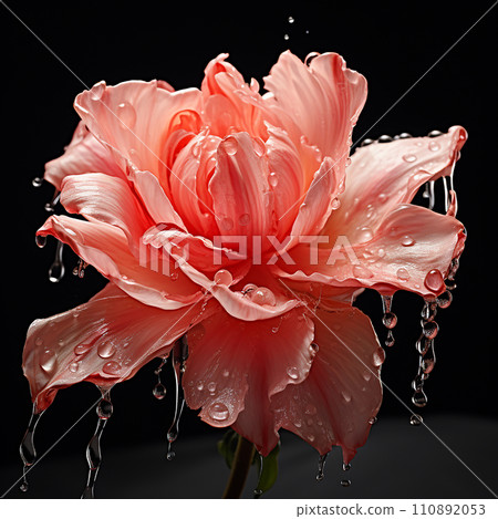 Spring flower for Valentine's Day. A beautiful white-pink tulip flower of an unusual shape in splashes and drops of water. Love floral background. Spring flower for Valentine's Day. A beautiful white-pink tulip flower of an unusual shape in splashes and drops of water. Love floral background. 110892053