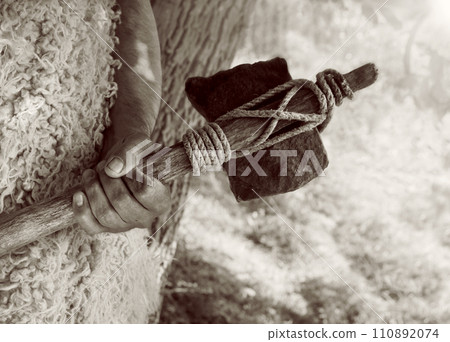 Stone ax of a primitive man Stone ax of a primitive man 110892074