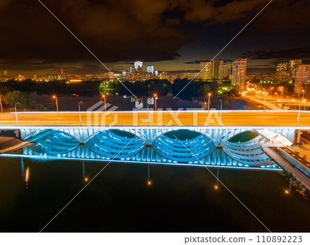 Makarovsky bridge in Yekaterinburg in night with illumination 110892223