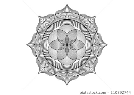 Sacred lotus yantra mandala, Mystical Flower of Life. Sacred geometry, vector logo graphic element isolated. Mystic icon seed of life, geometric drawing sign, esoteric lotus flower on white background Sacred lotus yantra mandala, Mystical Flower of Life. Sacred geometry, vector logo graphic element isolated. Mystic icon seed of life, geometric drawing sign, esoteric lotus flower on white background 110892744