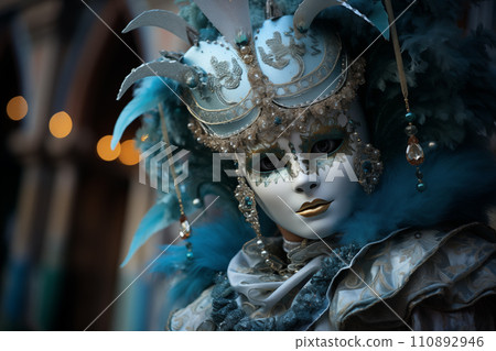 Elegant Venice Carnival Costume in Iconic Setting 110892946