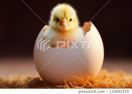 Newborn Chick Emerging from Eggshell 110892970