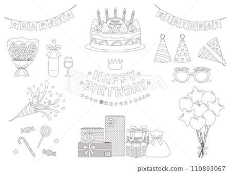 Set of birthday illustrations_line drawing Set of birthday illustrations_line drawing 110893067