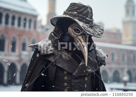 Mysterious Plague Doctor in Snowy Venice Carnival Mysterious Plague Doctor in Snowy Venice Carnival 110893250