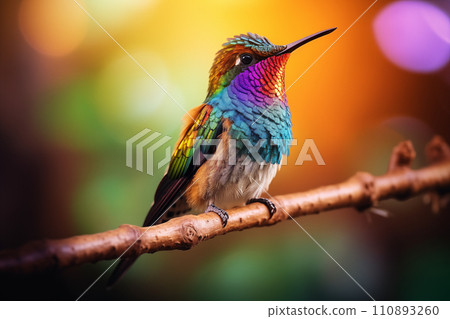 Vibrant Close-Up of a Colorful Hummingbird Vibrant Close-Up of a Colorful Hummingbird 110893260