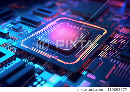 Close-up of a computer processor chip on a motherboard 110893275