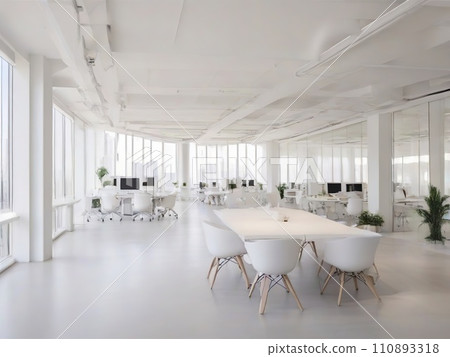 Interior of a modern office with white walls and floor. Open space, nobody inside mockup computer generated image 110893318